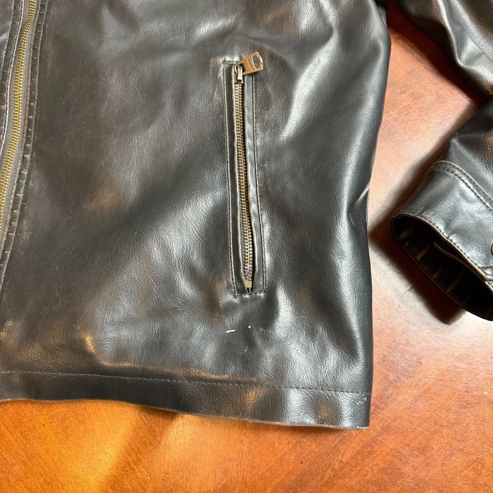 Levis Jacket Mens Faux Leather Moto Biker Sherpa Lined‎ Hooded Black L read